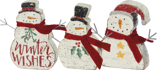 PBK Christmas Decor - Winter Wishes Chunky Snowmen 3pc Sitters
