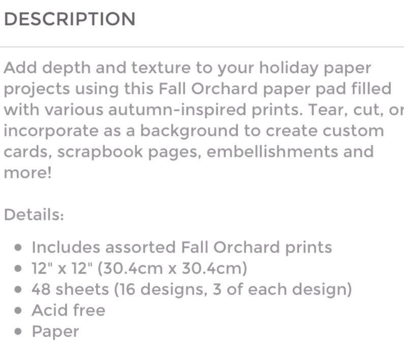 Recollections Scrapbook Supply - Fall Apple Orchard 12 x 12-inch Paper Pad