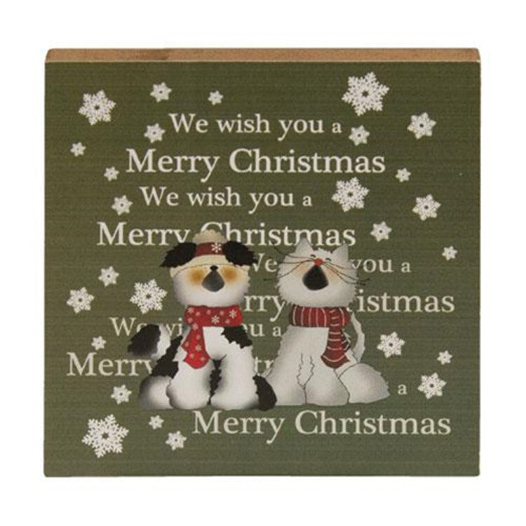 CWI Christmas Decor - Prim Merry Dog and Cat Block Sign