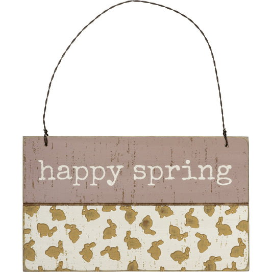 PBK Easter Decor -Happy Spring Wood Debossed Small Sign Ornament