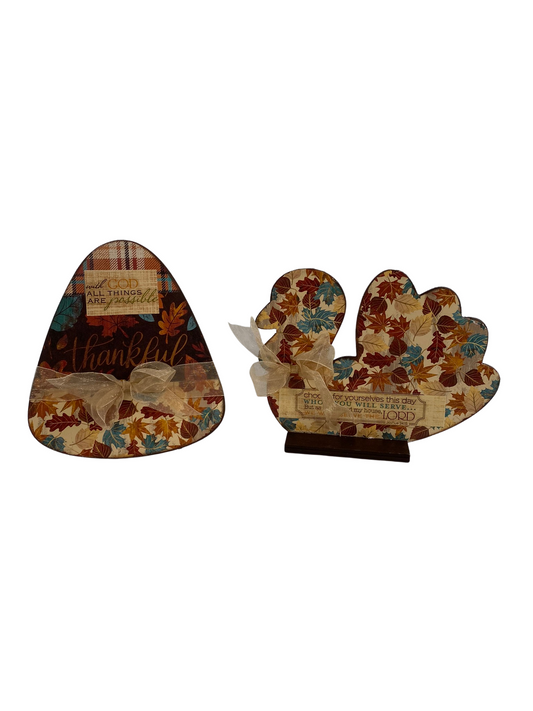 AGD Fall Decor - All Things Possible Serve The Lord Turkey Candy Corn 2pc Set