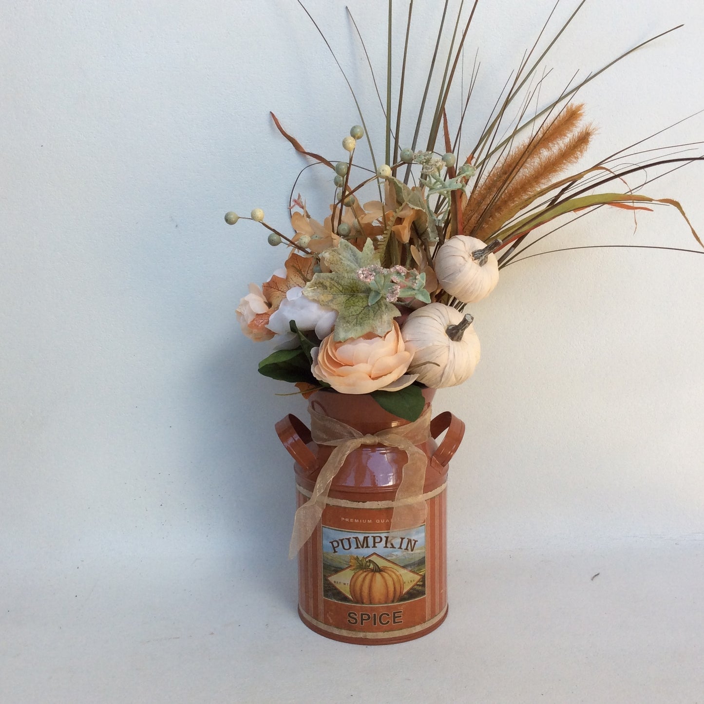 AGD Fall Decor - Pumpkin Spice Milk Can Filled Artificial Floral Display
