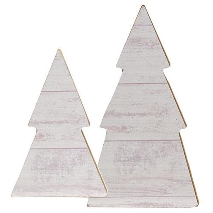 CWI Christmas Decor - White Shiplap Chunky Wood Trees 2pc Set