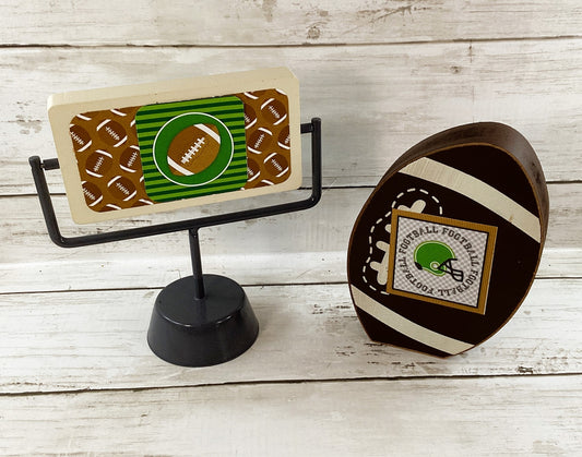 AGD Fall Decor - Football Touchdown Reversible End Zone Sign Tier Tray 2pc Set