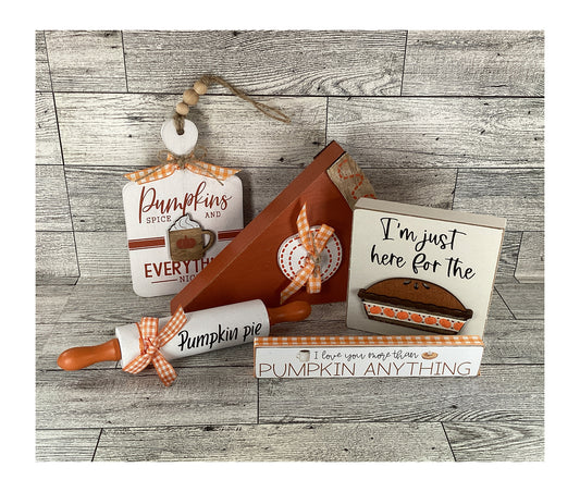AGD Fall Decor - Pumpkin Pie Slice Rolling Pin Cutting Board 5pc Set