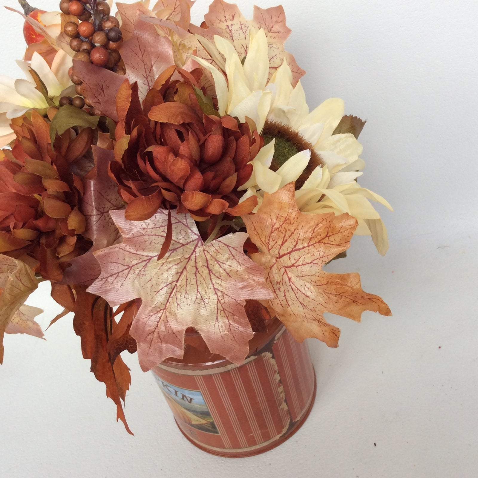 AGD Fall Decor - Pumpkin Spice Milk Can Filled Artificial Floral Display