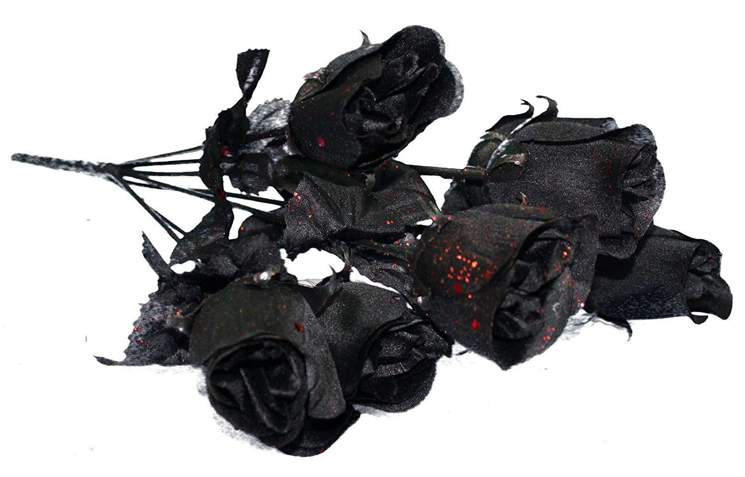 Gerson Valentine Decor - Red Glitter on Black Roses Bush