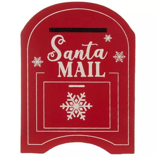 HL Christmas Decor - Red Santa Mail Box Chunky Wood Cut-Out