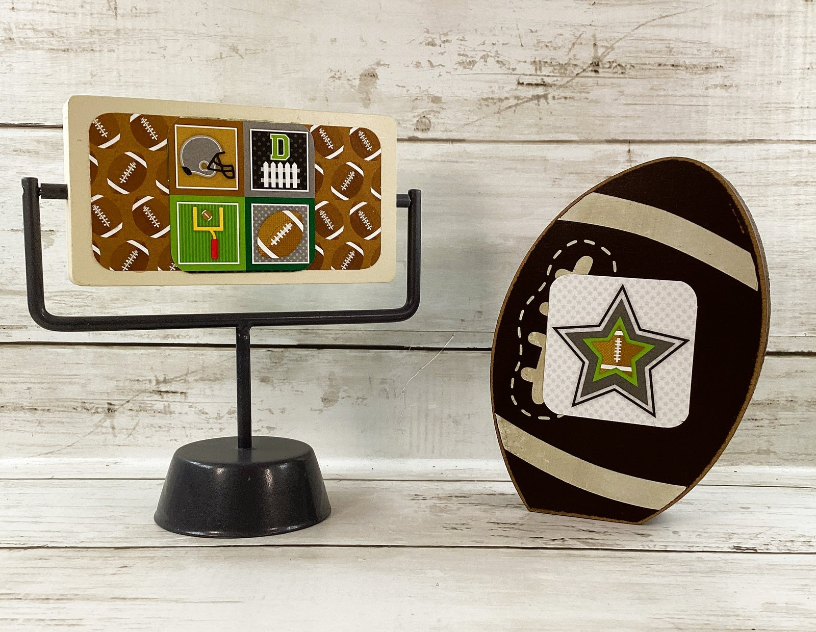 AGD Fall Decor - Football Touchdown Reversible End Zone Sign Tier Tray 2pc Set