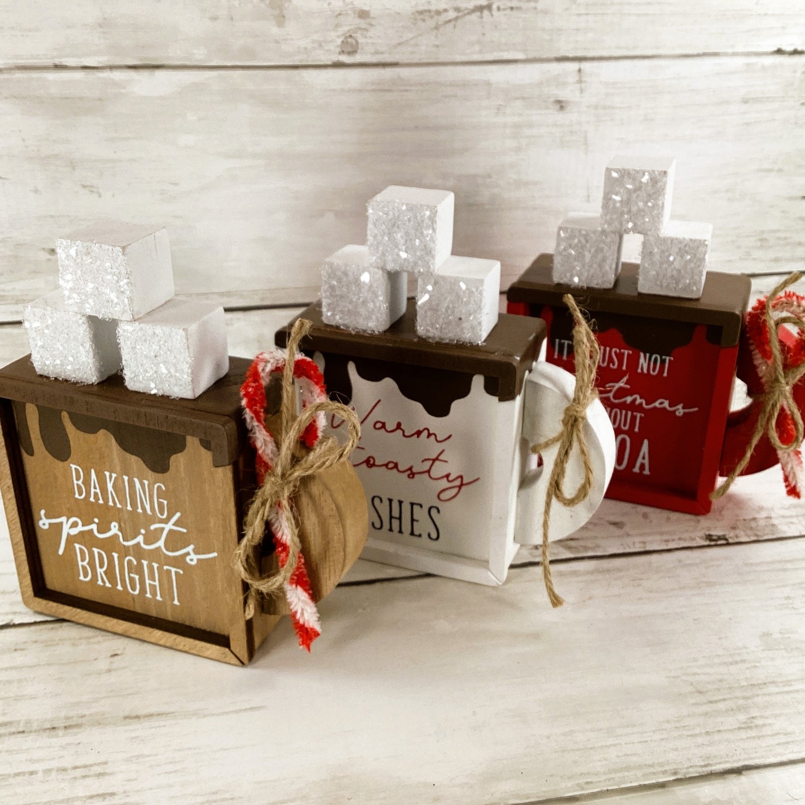 AGD Christmas Decor - Wood Mug Hot Chocolate Theme Tier Tray 3pc