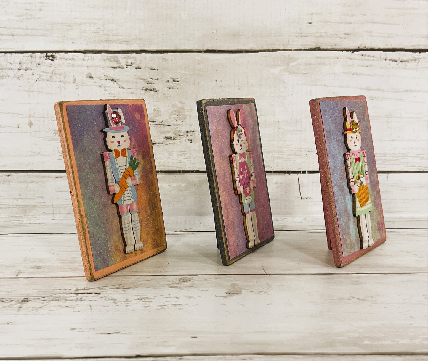 AGD Easter Decor - Bunny Nutcrackers Small Tier Tray Sitter Signs 3pc