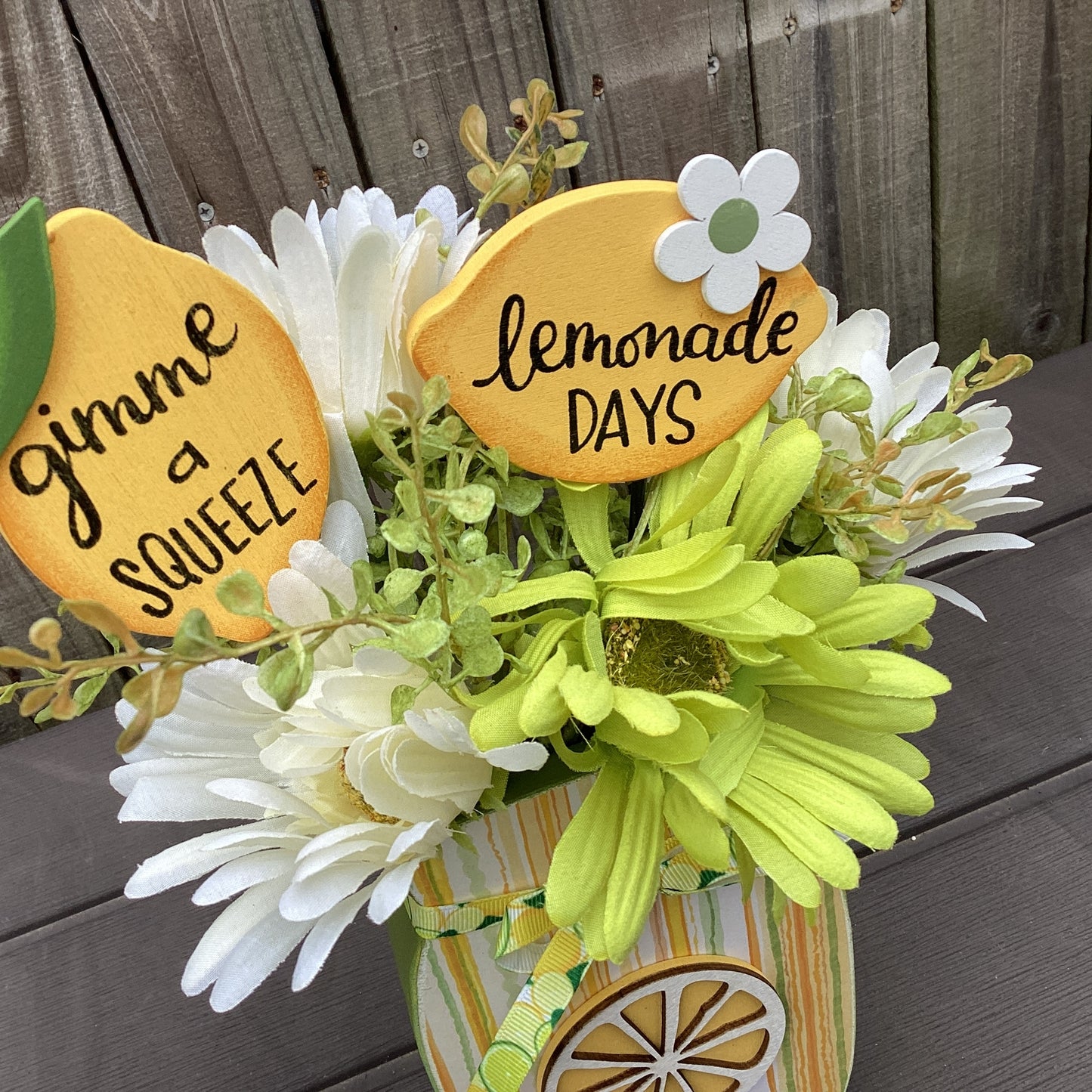 AGD Spring Decor - Summer Lemon Theme Floral Wood Mason Jar Display