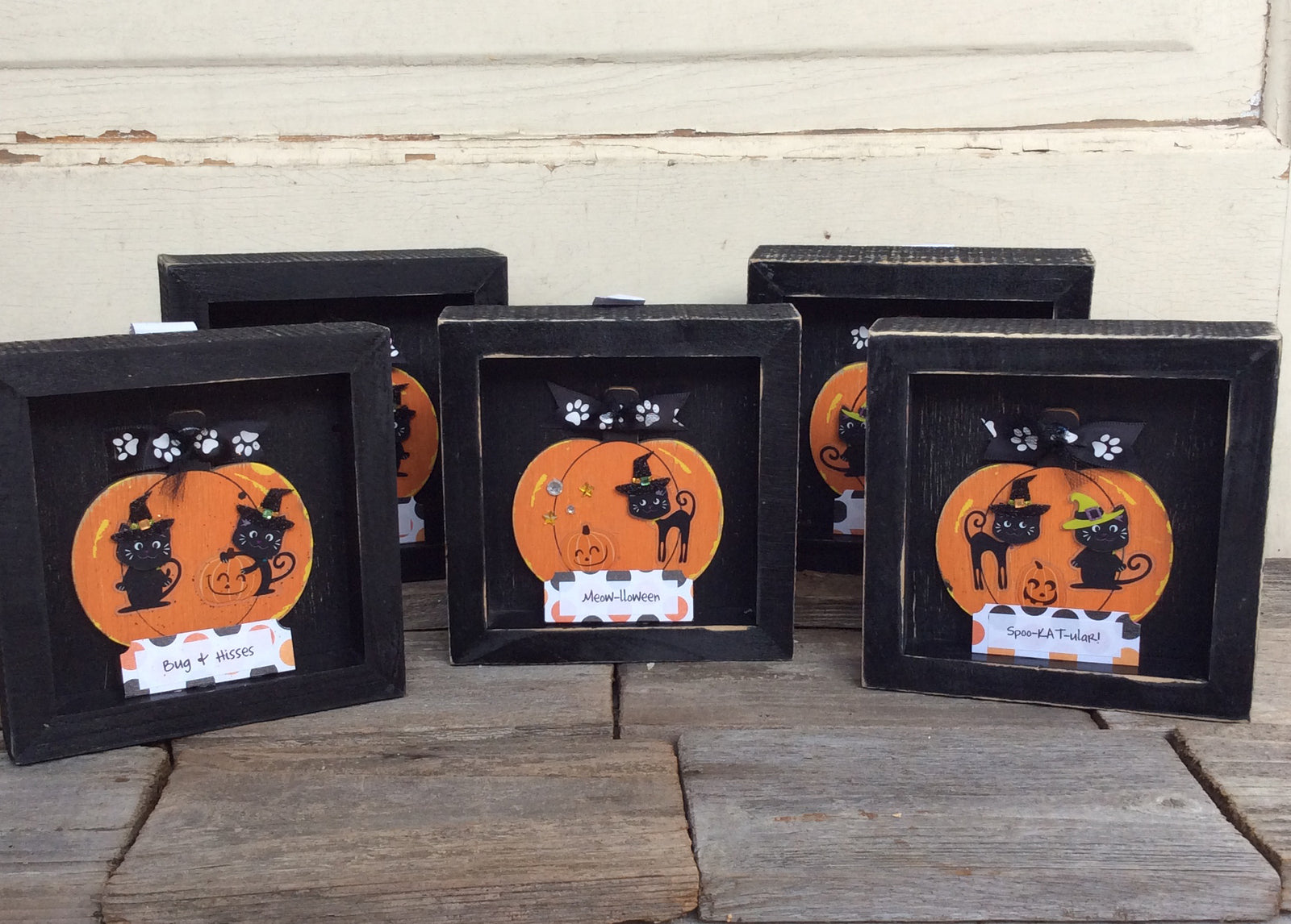 AGD Halloween Decor - Adorable Black Cats Funny Sayings Box Signs 5pc.