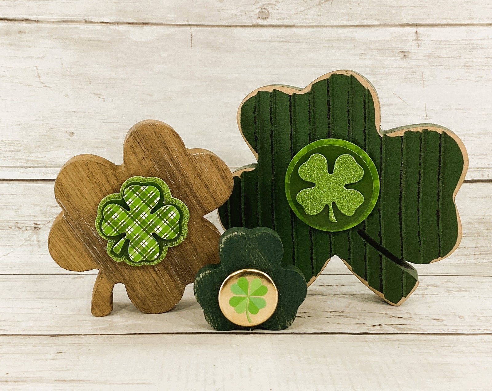 AGD St Patrick Decor - Embellished Shamrock Clovers 3pc Set