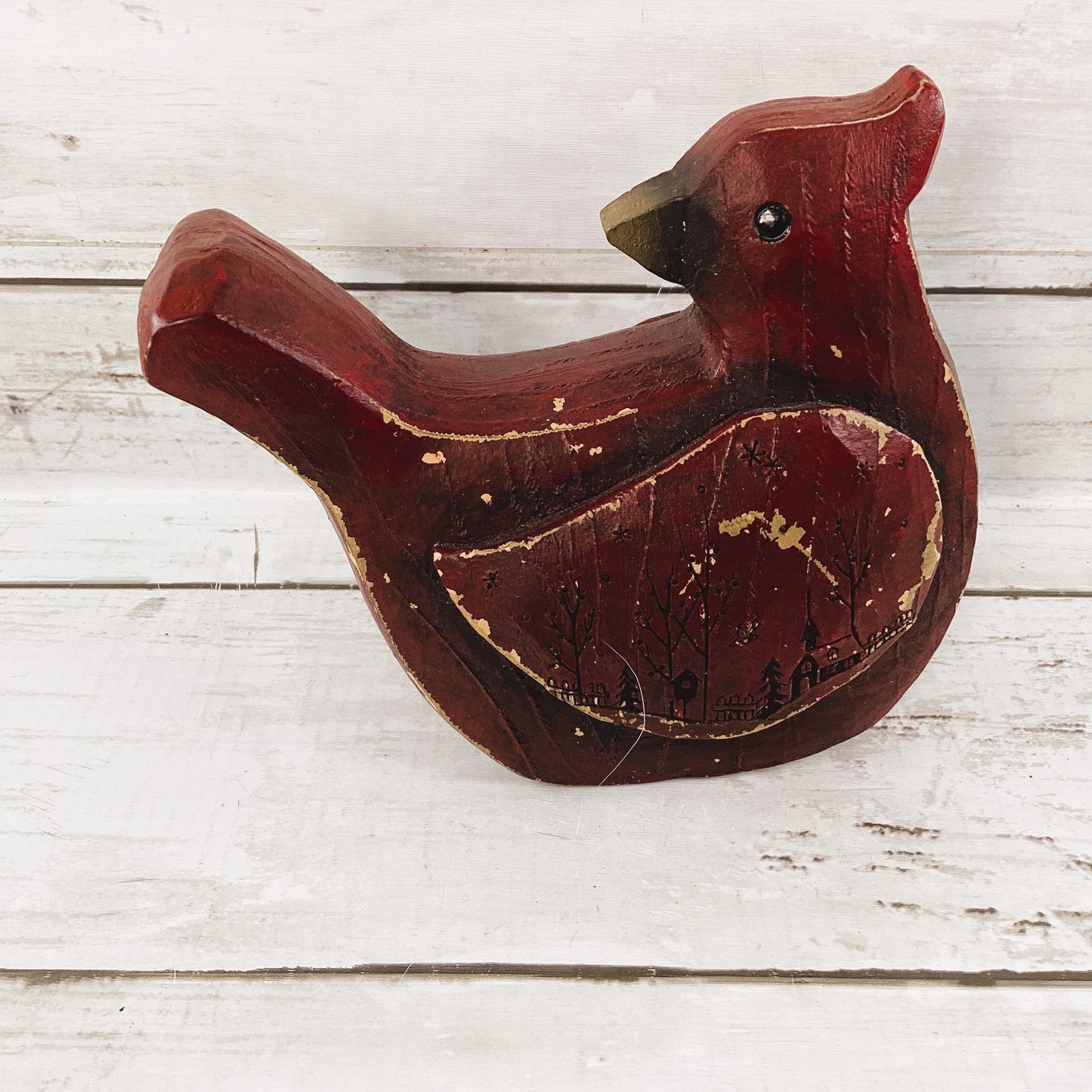 HL Wood Decor - Weathered Wood Carved Cardinal w Engraved Church Sitter