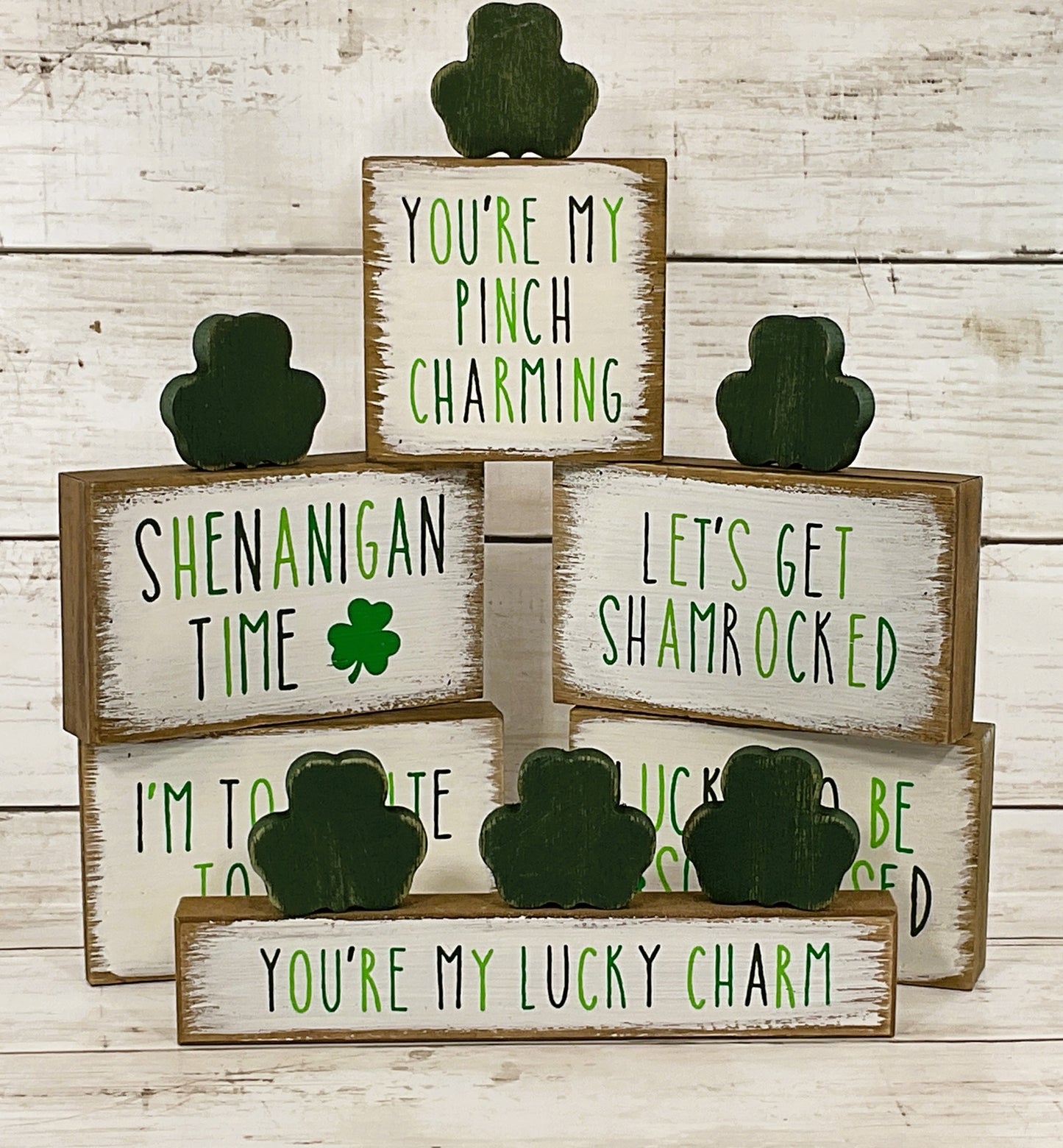 CP Valentines St Patricks Decor - Reversible Block Signs with Wood Charms