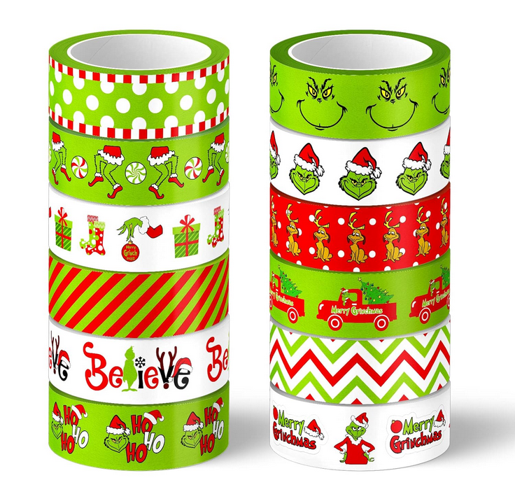 Christmas Craft Supply - Green Whimsy Monster Washi Tape 12rolls