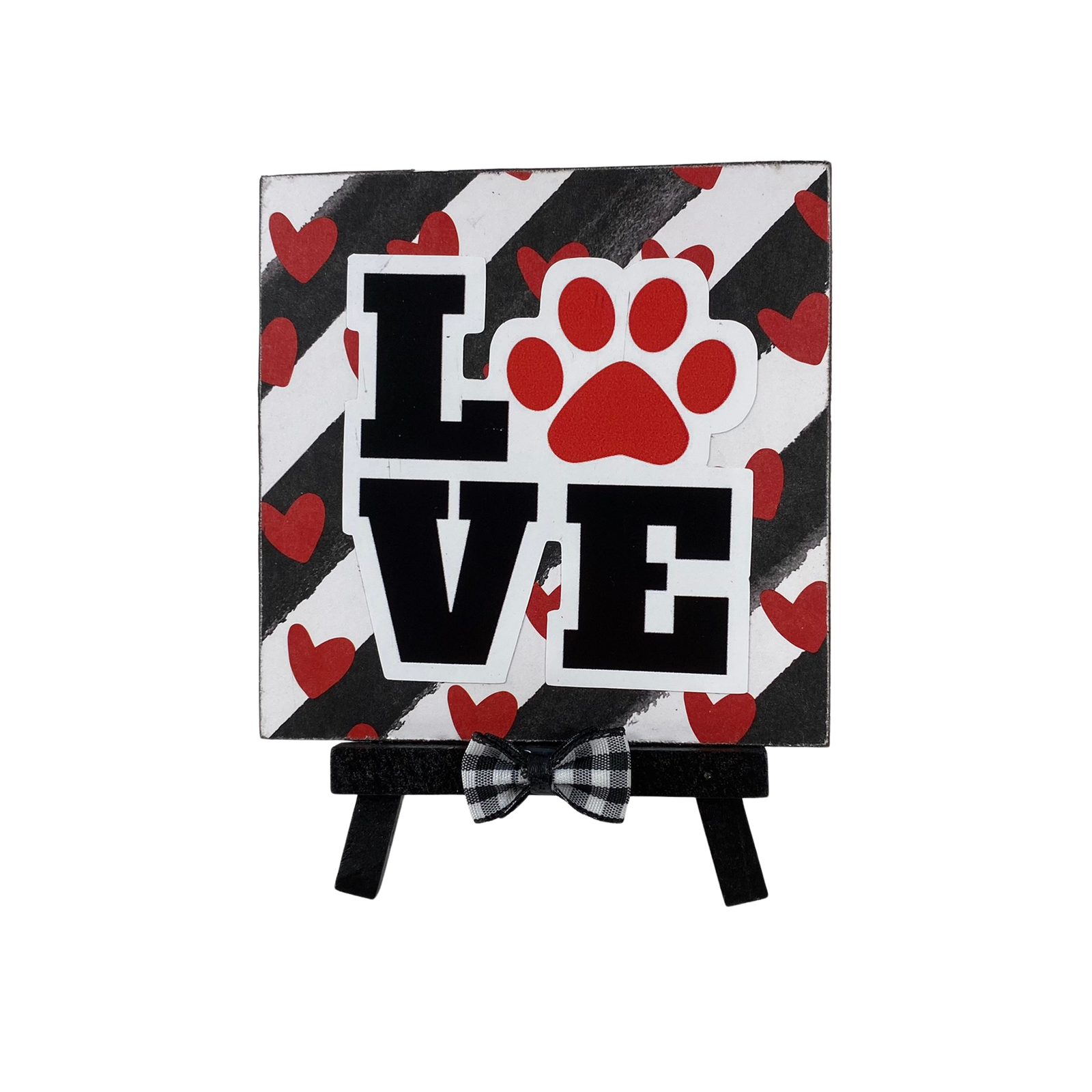 AGD Valentines Decor - Heart Paw Meow Kitten Love You Mini Easel Sign