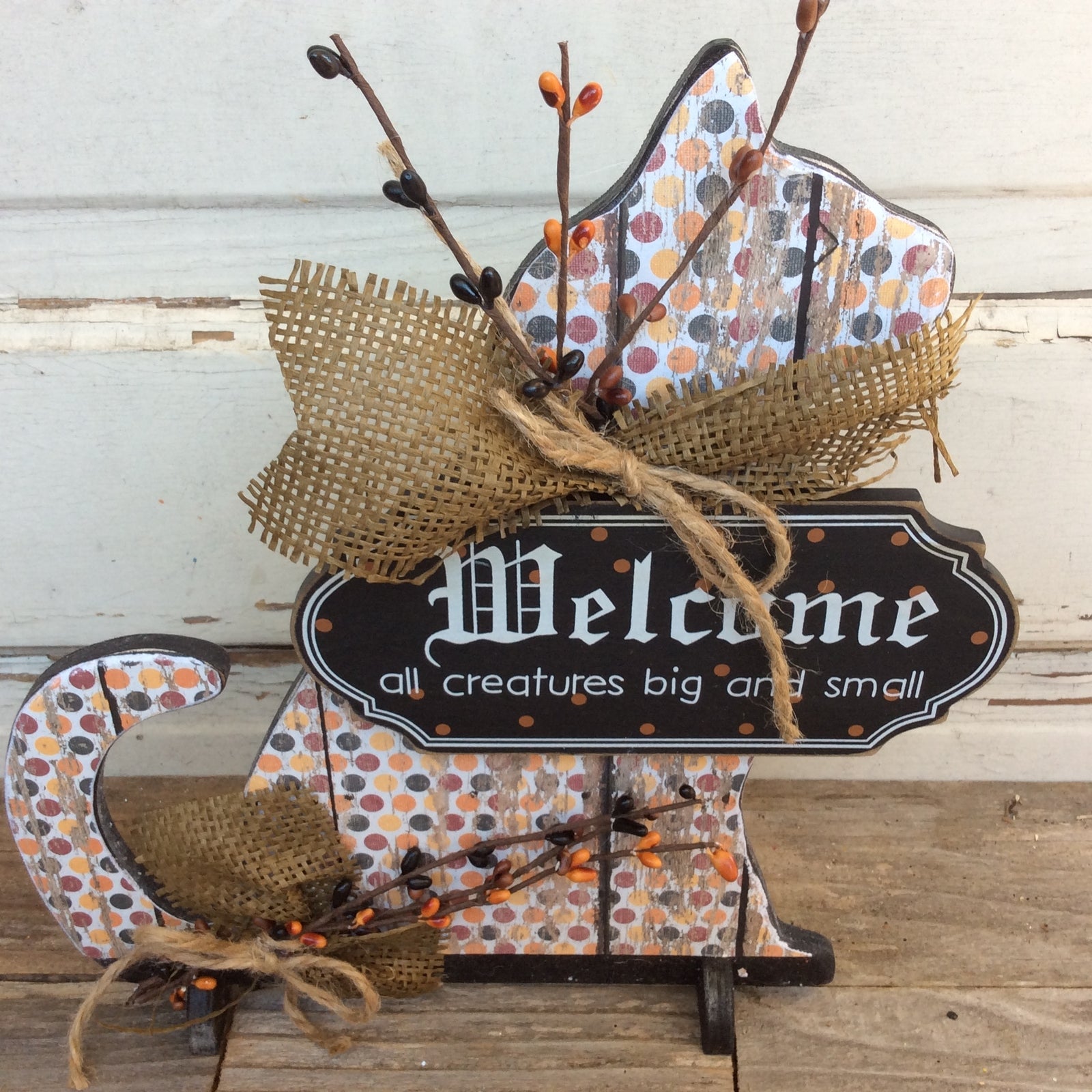 AGD Halloween Decor - Welcome All Creatures Cat Wood Decor