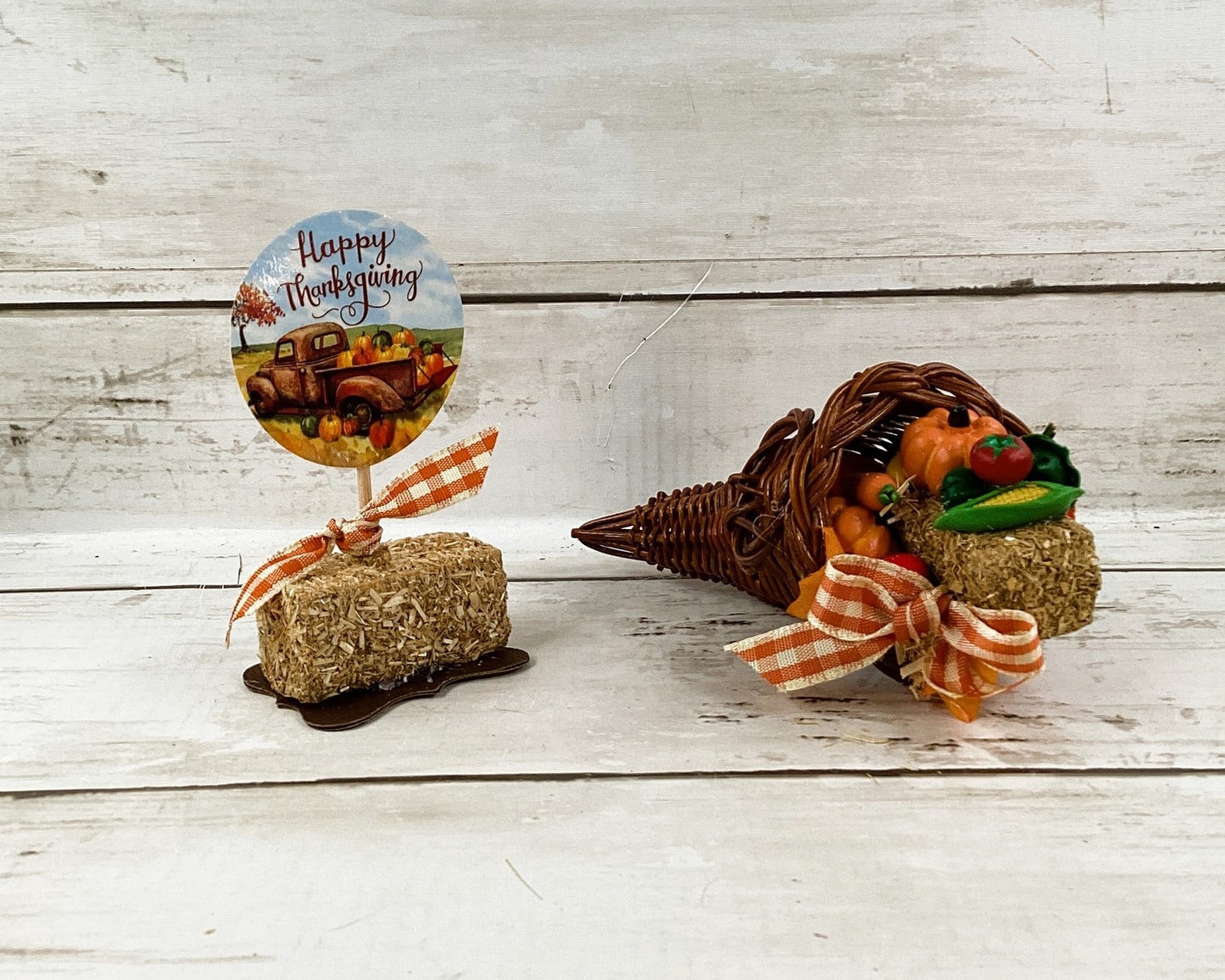 AGD Fall Decor - Small Mini Happy Thanksgiving Cornucopia 2pc