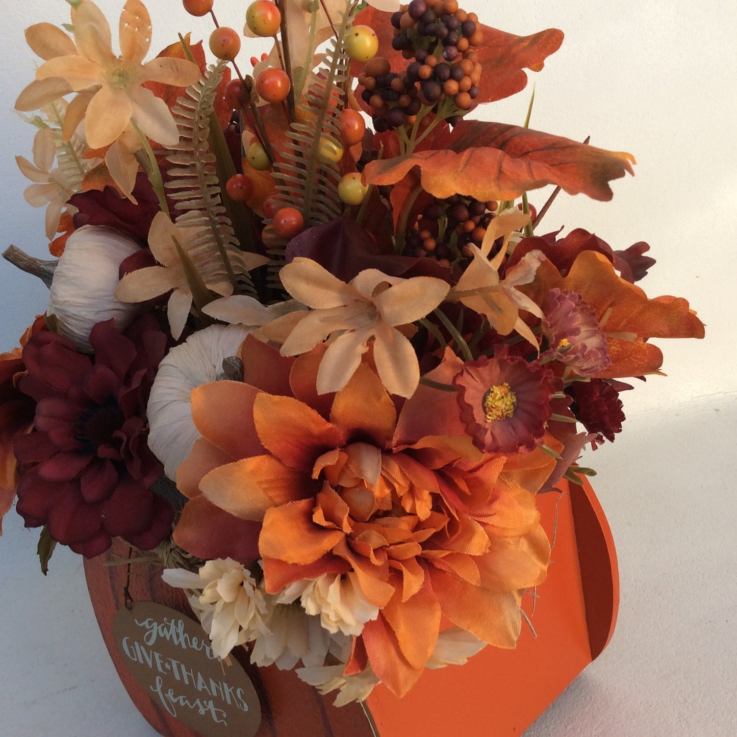 AGD Fall Decor-Harvest Thanksgiving Pumpkin Reversible Artificial Floral Display