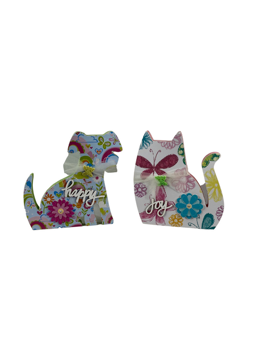 AGD Easter Decor - Spring Pastel Cat Dog Chunky Tabletop Sitter 2pc Set