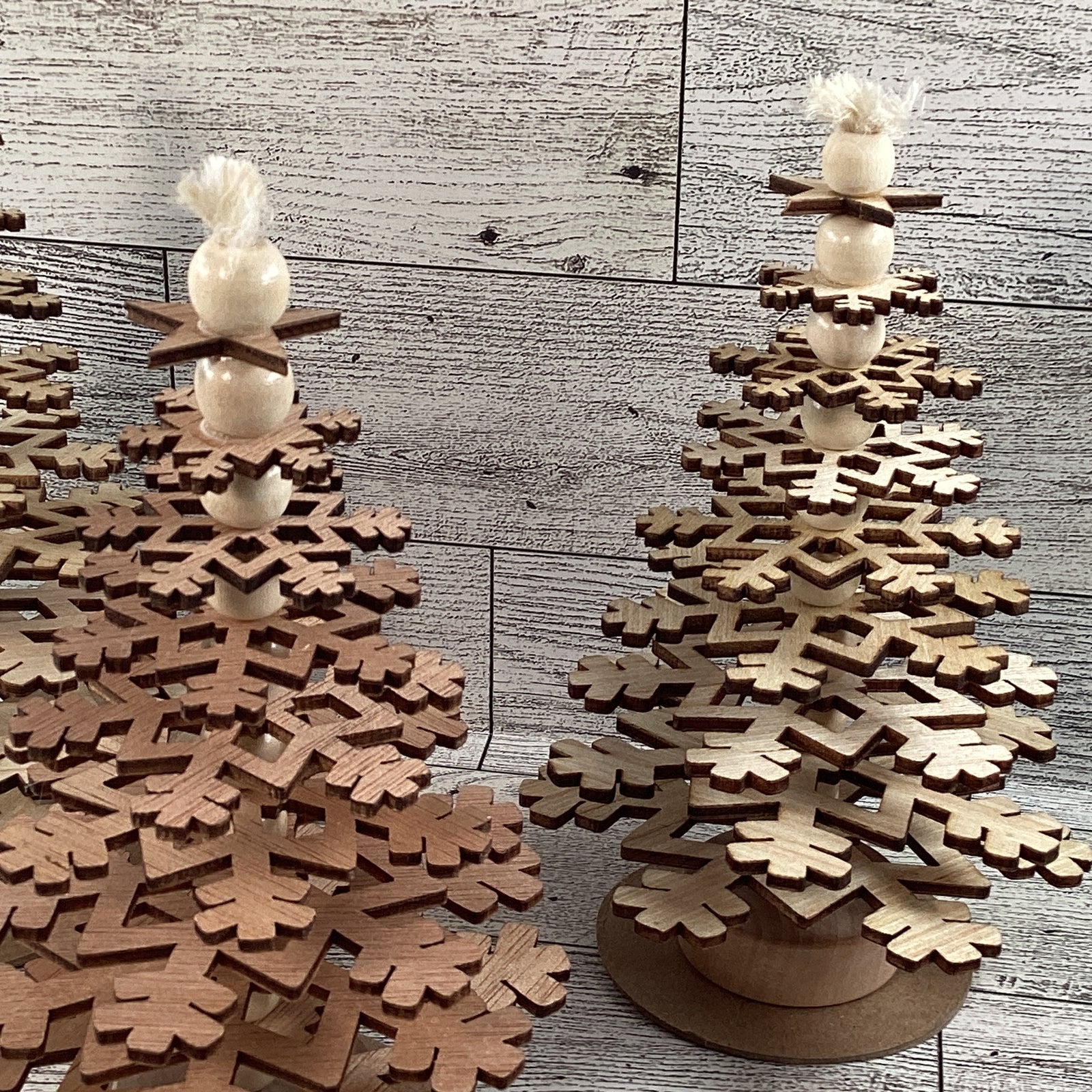 AGD Christmas Decor - Natural Wood Snowflake Trees 3pc Set