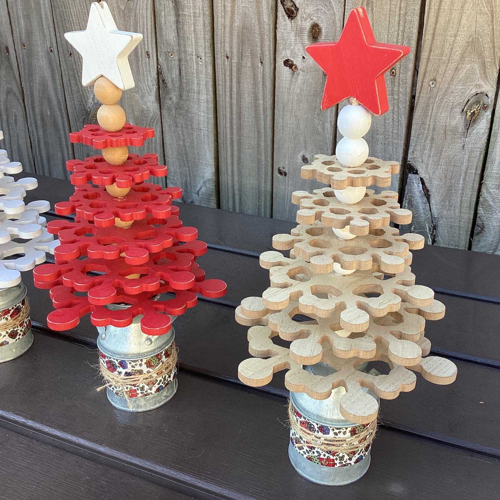 AGD Christmas Decor - Farmhouse Wood Snowflake Trees 3pc Set