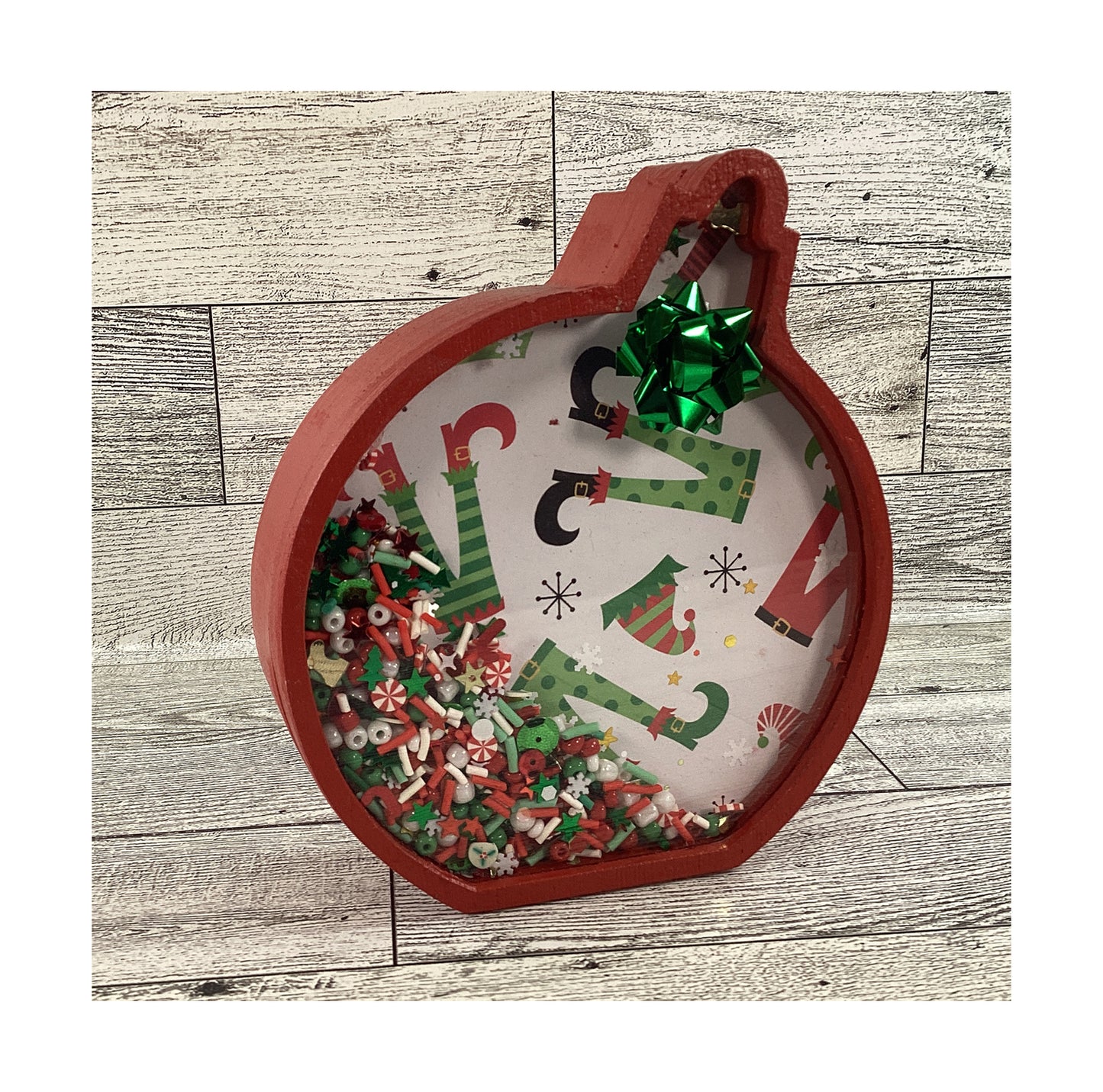 AGD Christmas Decor - Ornament Elf Elves Legs Chunky Wood Snow Shaker