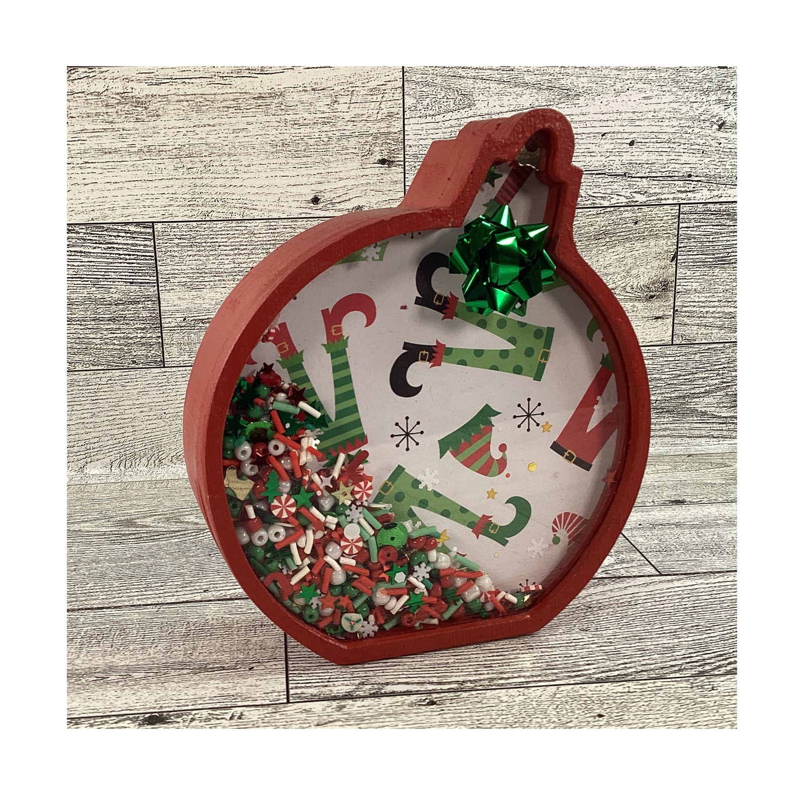 AGD Christmas Decor - Ornament Elf Elves Legs Chunky Wood Snow Shaker