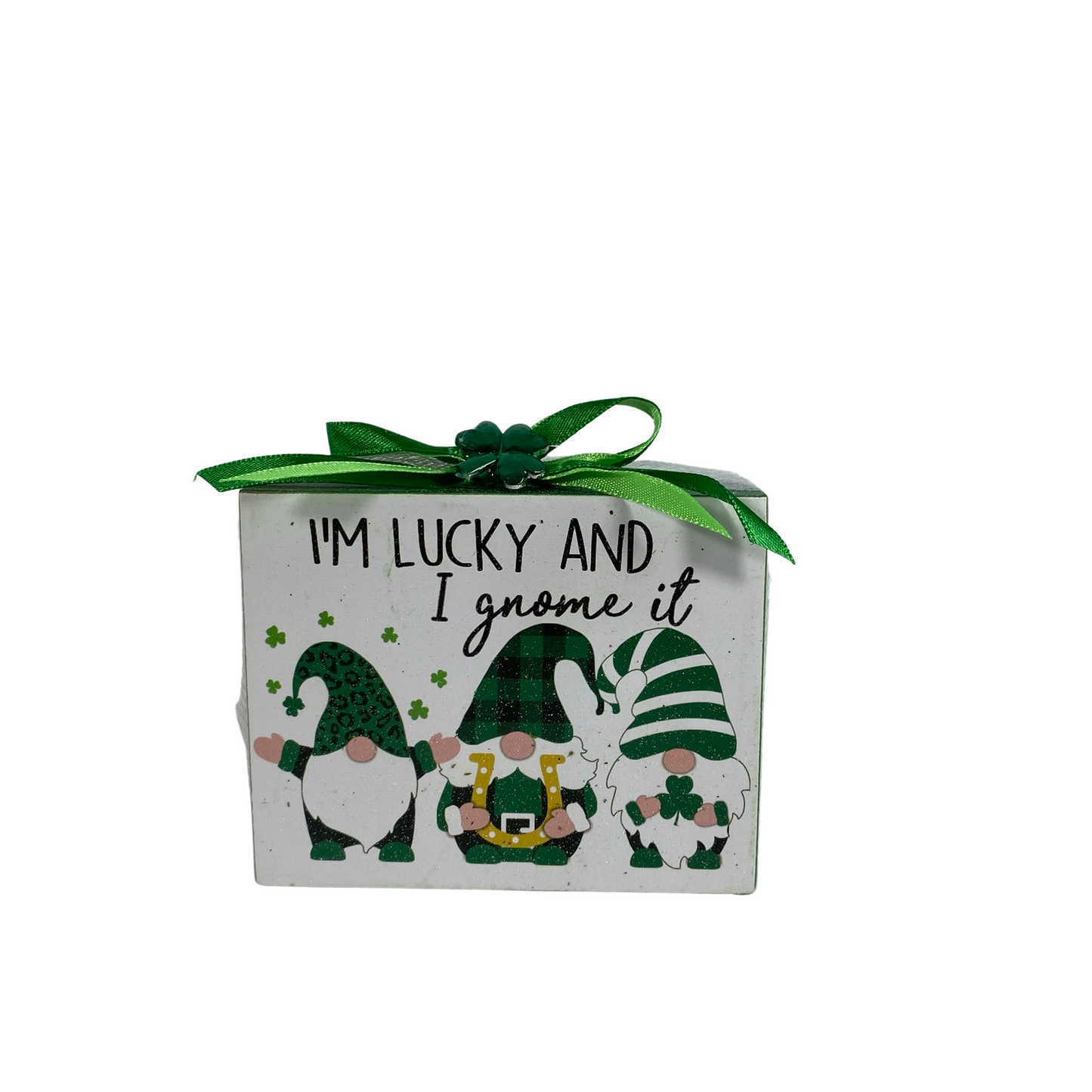AGD St Patricks Decor - Lucky and I Gnome It Tiered Tray Sign