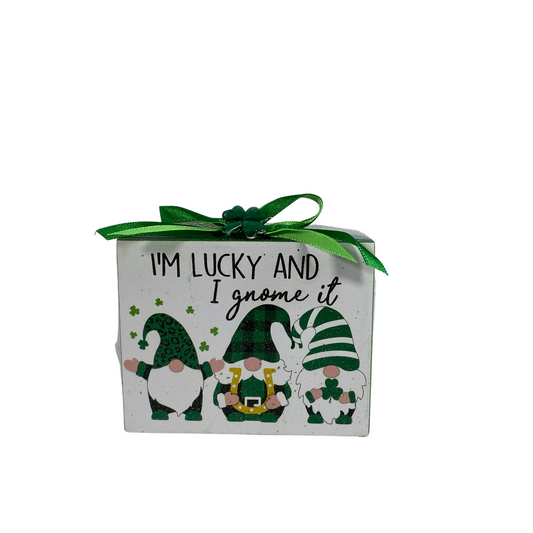 AGD St Patricks Decor - Lucky and I Gnome It Tiered Tray Sign