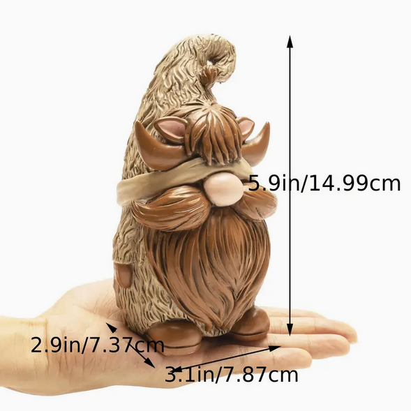 TM Home Decor - Highland Cow Chocolate Gnome Resin Figurine