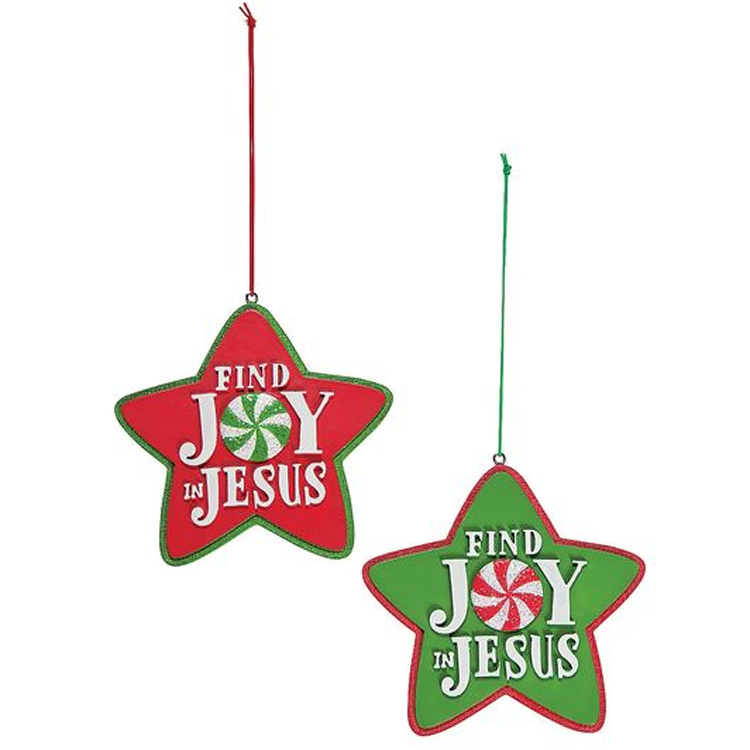 FE-OTC Christmas Religious Ornament - Find JOY in Jesus - Red & Green 2 pc Set