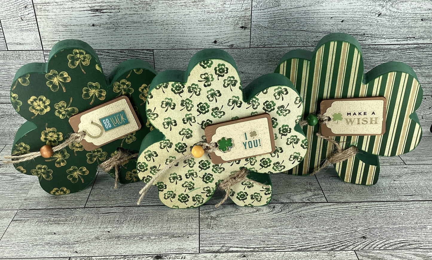 AGD Saint Patrick Decor - Chunky Wood Shamrock Sitter 3pc Set