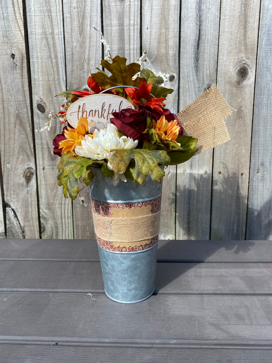 AGD Fall Decor  – Thankful Galvanized Metal Floral Centerpiece