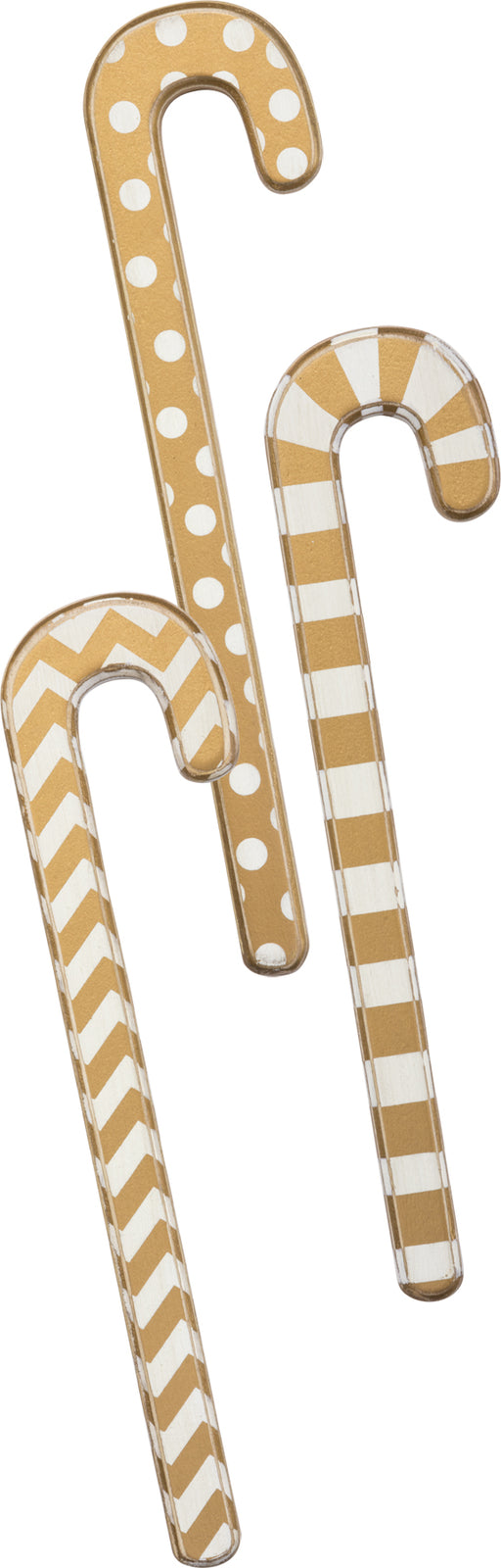 PBK Christmas Decor - Gold White Wood Candy Cane Ornaments