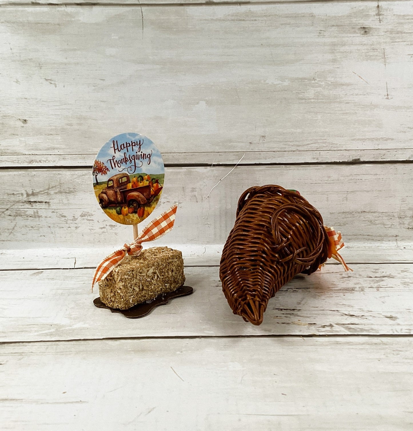AGD Fall Decor - Small Mini Happy Thanksgiving Cornucopia 2pc
