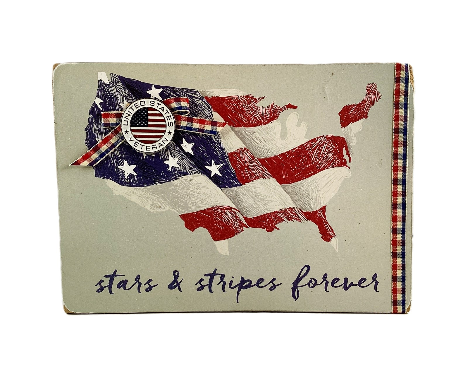 AGD Patriotic Decor - US Veteran Stars & Stripes Forever Wood Box Sign