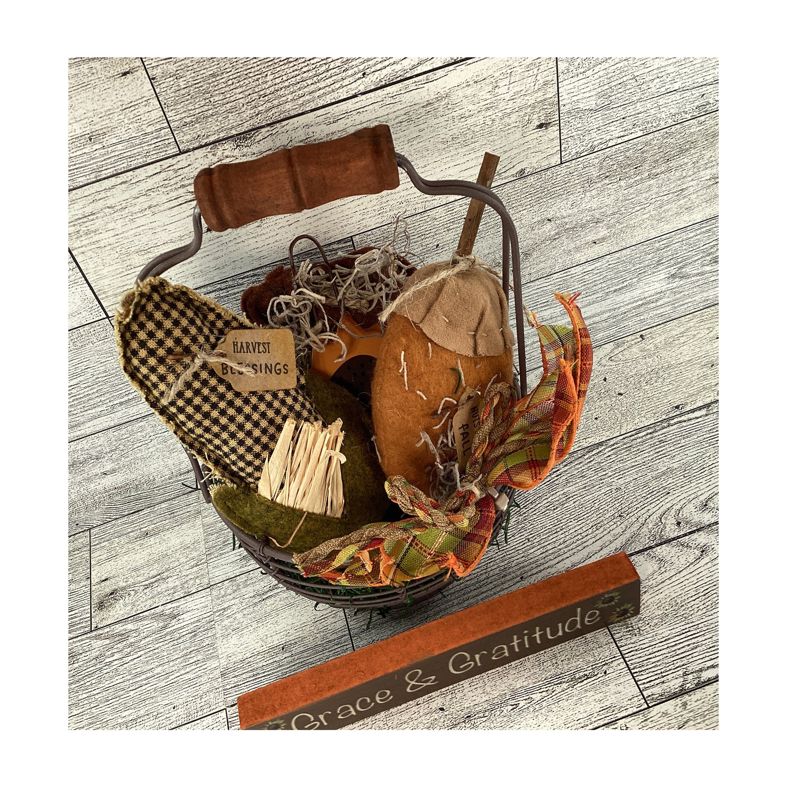 AGD Fall Decor - Metal Basket Filled with Fabric Pumpkin Corn Veggies