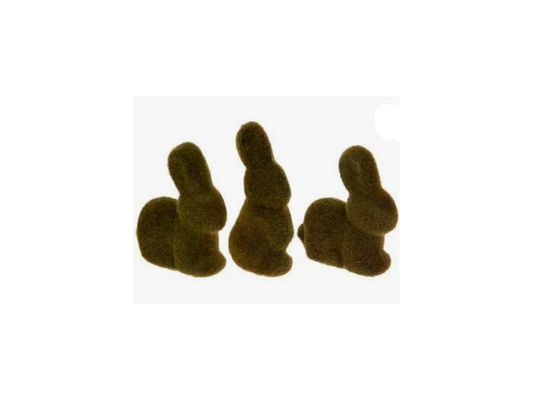 HL Easter Decor - Small Green Moss Covered Bunny Rabbits 6pc
