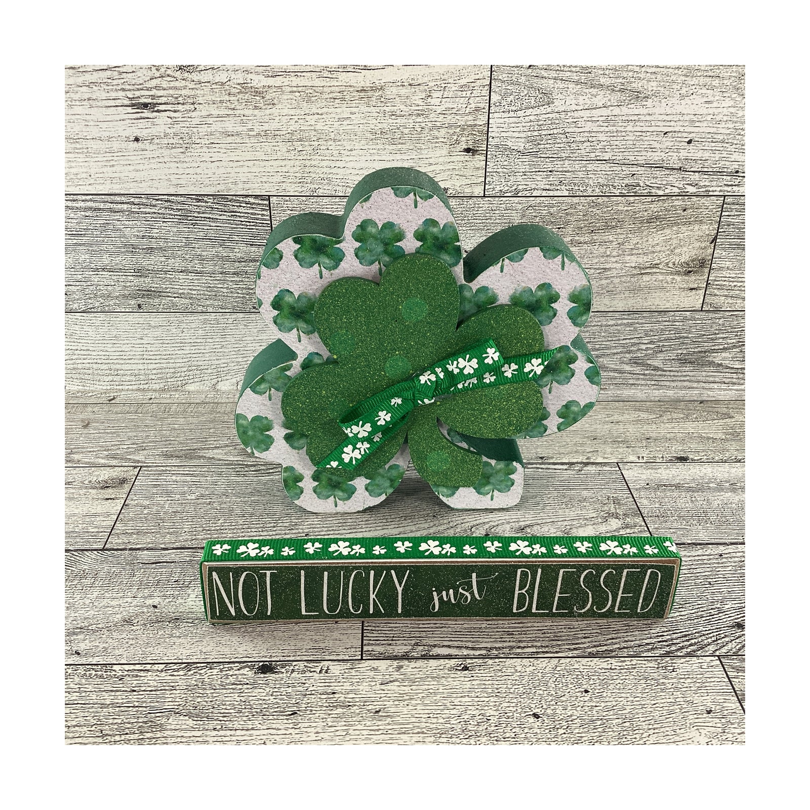 AGD St Patrick's Decor - Not Lucky Blessed Chunky Shamrock & Sign 2pc.