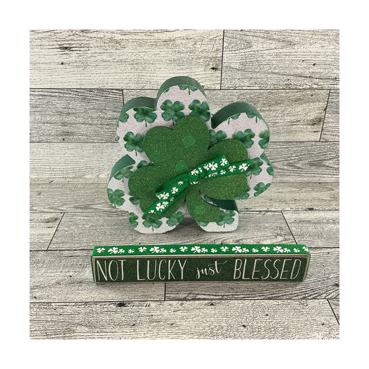 AGD St Patrick's Decor - Not Lucky Blessed Chunky Shamrock & Sign 2pc.