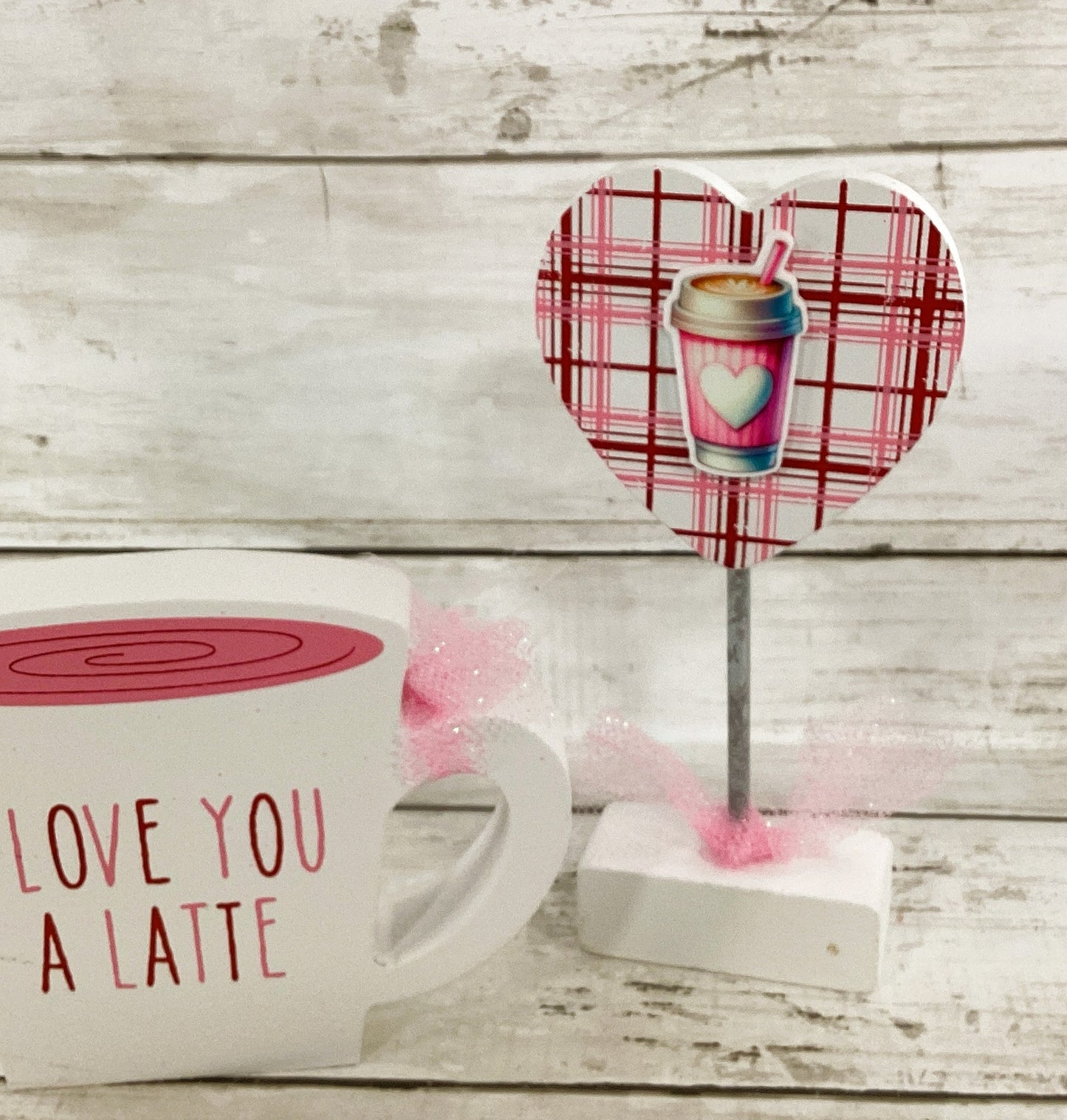 Valentines Decor - White Pink Be Mine Love Latte Coffee Cup Tier Tray 2pc