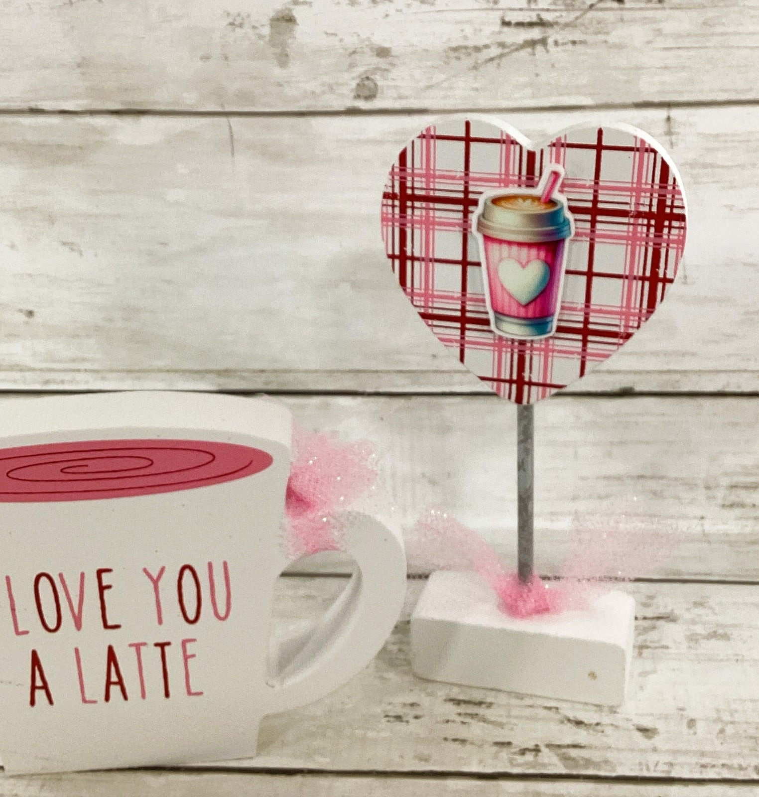 Valentines Decor - White Pink Be Mine Love Latte Coffee Cup Tier Tray 2pc
