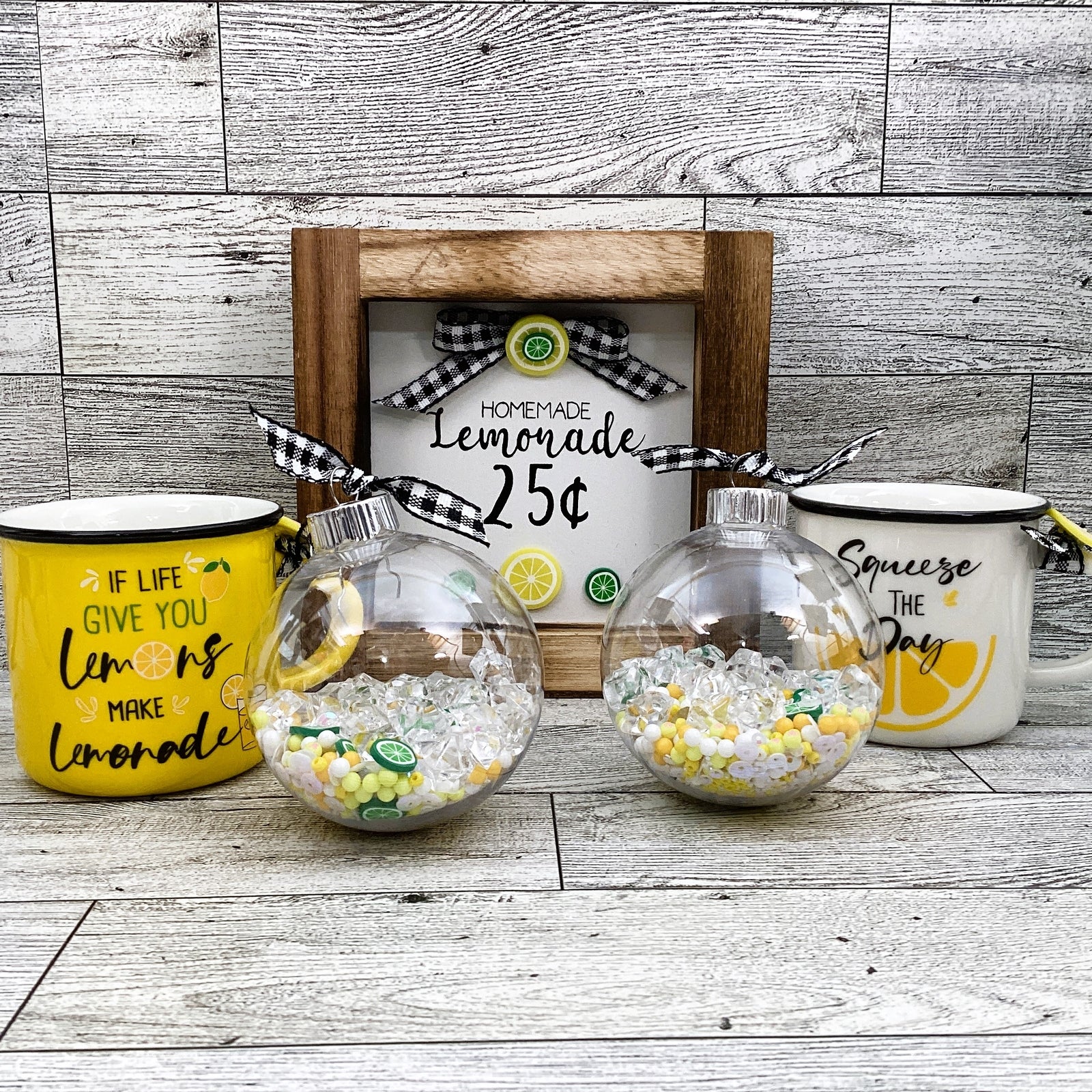 Summer Decor Lemon Mini Mug Shaker Cup, Homemade Lemonade Sign 3pc Set