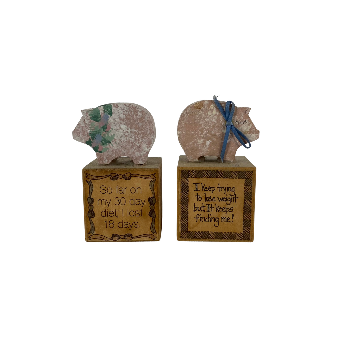 AGD Home Decor - Snarky Funny Diet Sayings Wood Pigs on Blocks
