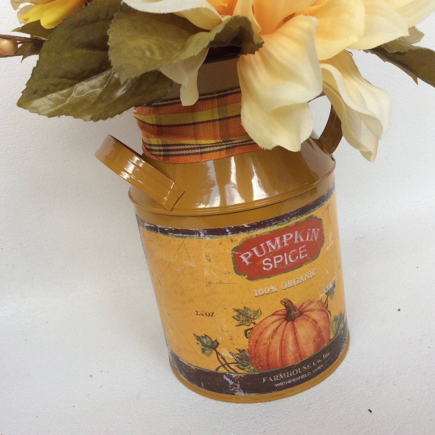 AGD Fall Decor - Pumpkin Spice Milk Can Filled Artificial Floral Display