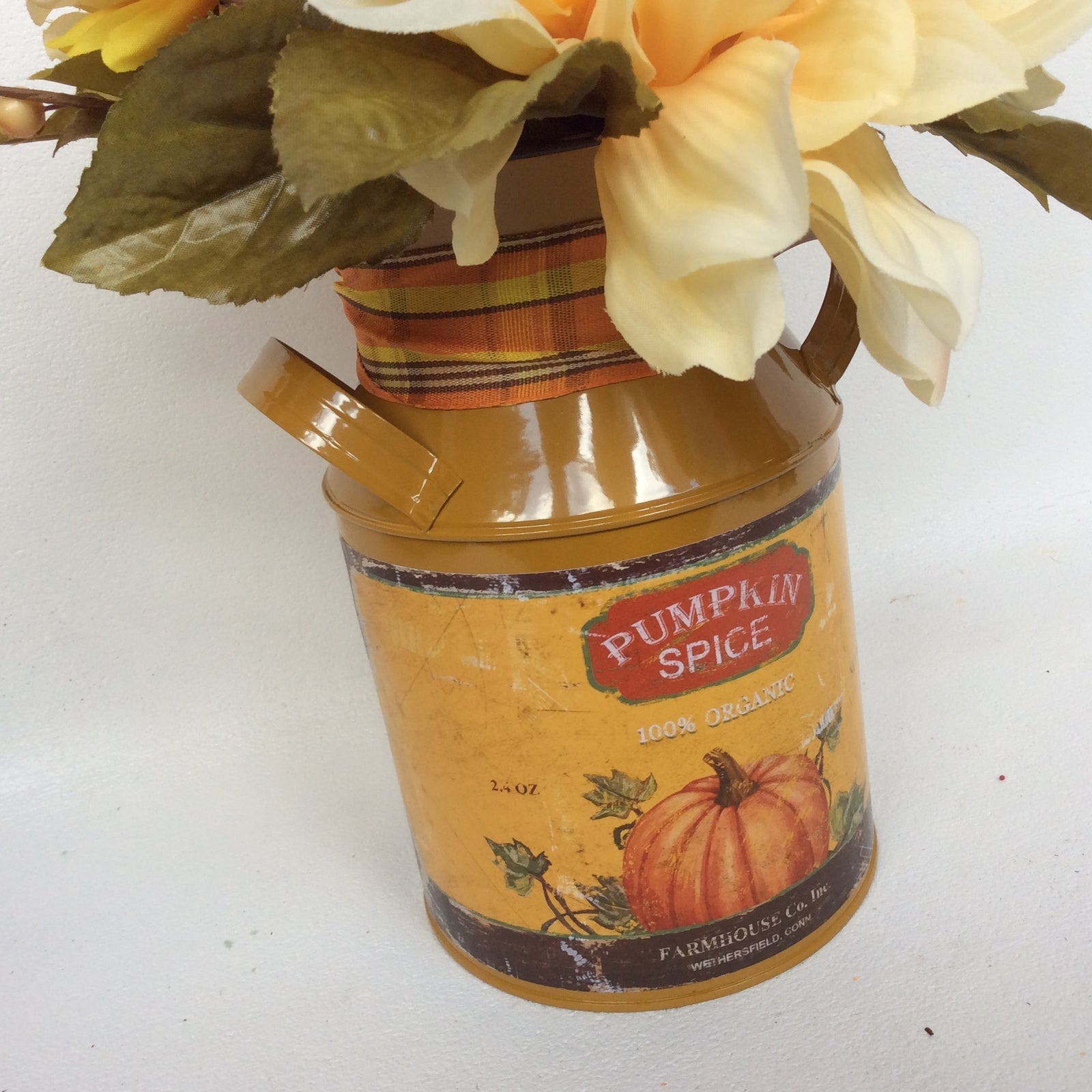 AGD Fall Decor - Pumpkin Spice Milk Can Filled Artificial Floral Display