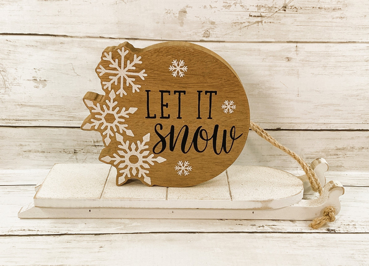 AGD Christmas Decor - Farmhouse Let It Snow Snowflake Sled 4pc Set